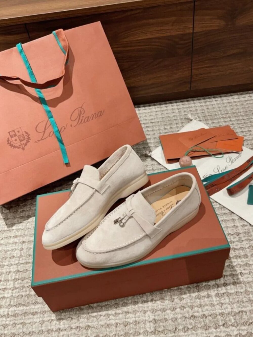 Loro Piana Summer Charms Walk Suede Loafers Beige Beige Flat NIB